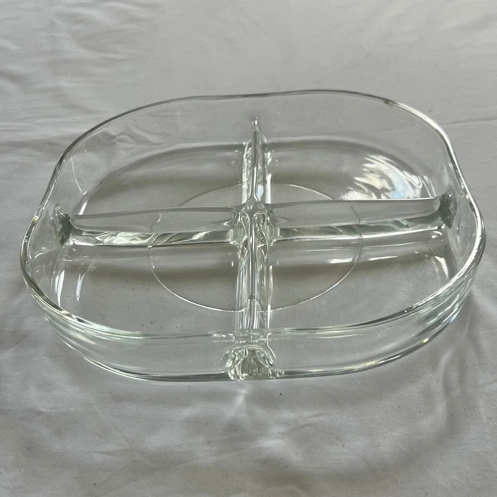 Vintage Clear Glass Divided Serving Tray 4 Compartment Relish Dish Snack Plate